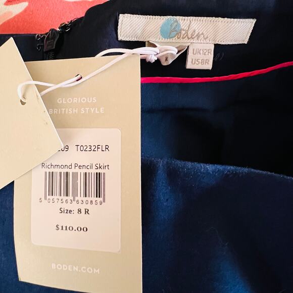 Boden Navy Floral Pencil Skirt - Picture 7 of 9